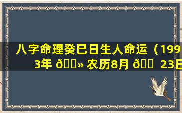 八字命理癸巳日生人命运（1993年 🌻 农历8月 🐠 23日生人的八字命理）